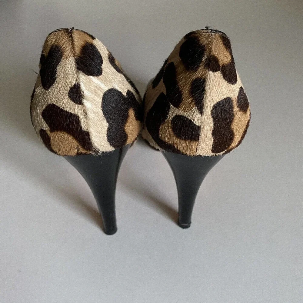 Luciano Padovan Peep Toe Pump Pony Hair Calf Animal Print Leopard Cheeta…